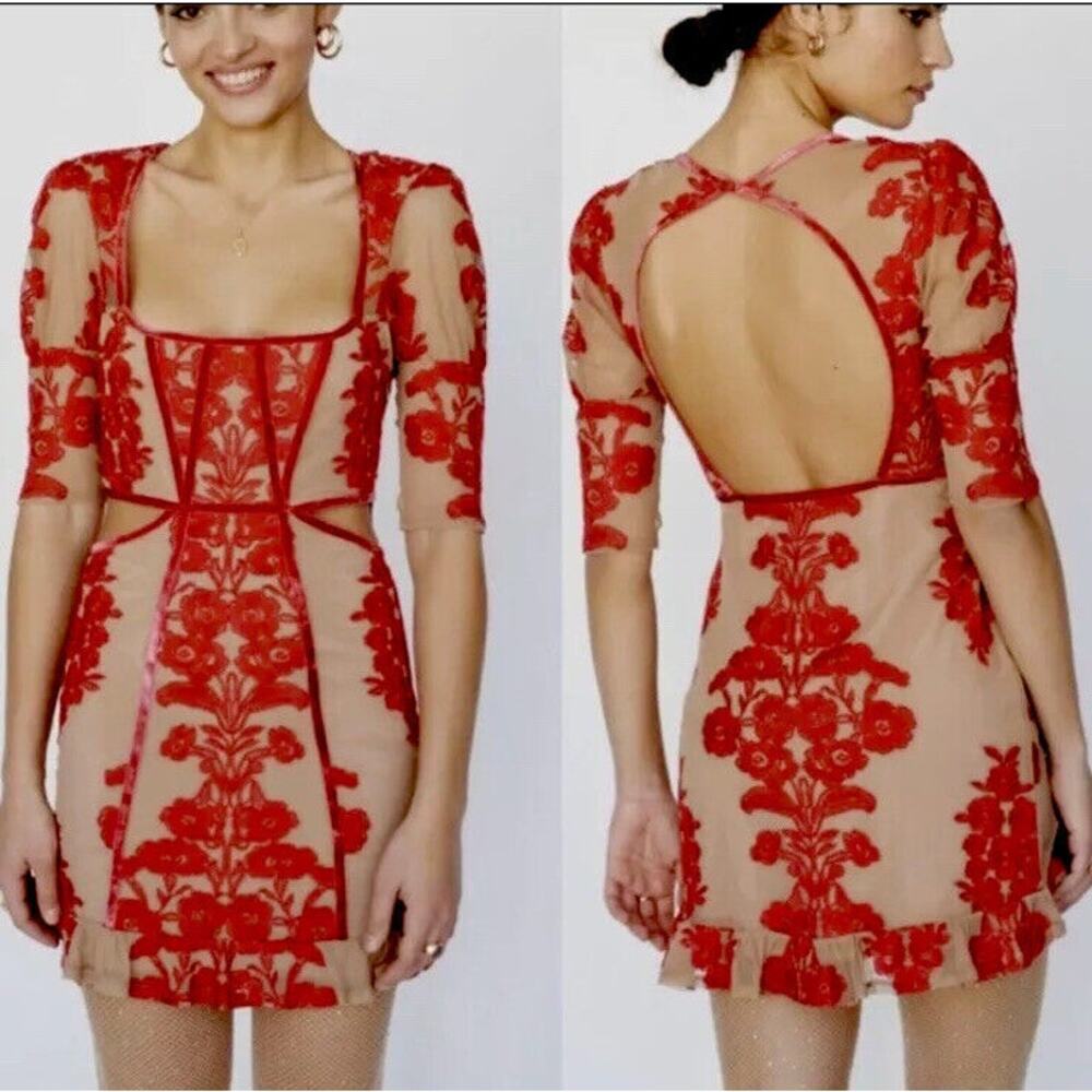 For Love And Lemons Red Floral Mini Dress